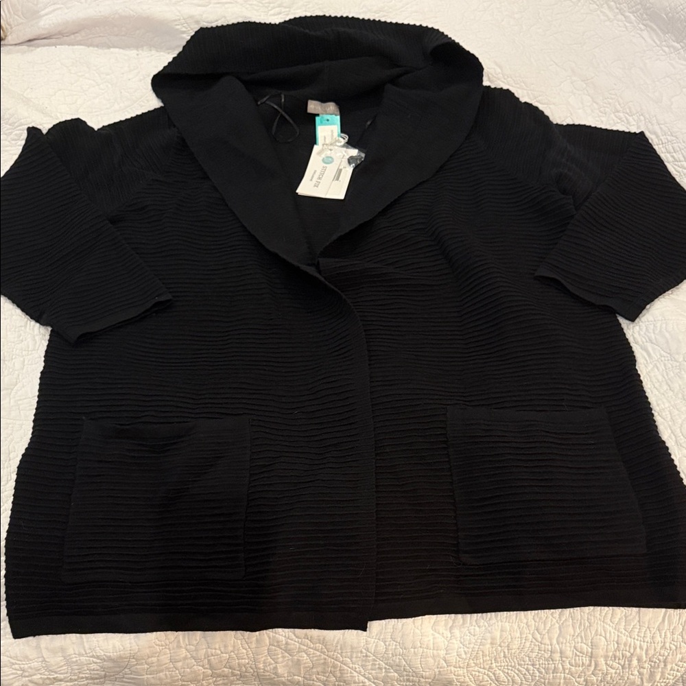 Cyrus Black Textured Open-Front Cardigan
